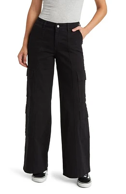 Prosperity Denim High Waist Wide Leg Cargo Jeans Black at Nordstrom,