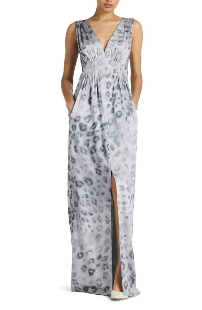 St. John Collection Painted Leopard Print Maxi Dress Light Gray Multi at Nordstrom,