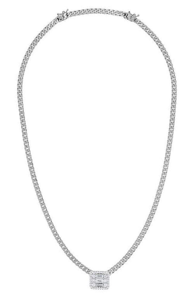 Mindi Mond Halo Diamond Cube Pendant Curb Chain Necklace in White Gold/Diamond at Nordstrom, Size 16