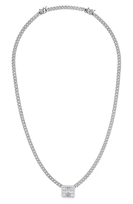 Mindi Mond Halo Diamond Cube Pendant Curb Chain Necklace in White Gold/Diamond at Nordstrom, Size 16