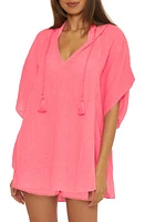 Trina Turk Serene Cotton Gauze Hooded Cover-Up Poncho Carnation at Nordstrom,