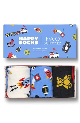 Happy Socks x FAO Schwarz Kids' Assorted 3-Pack Crew Gift Box Blue at Nordstrom,