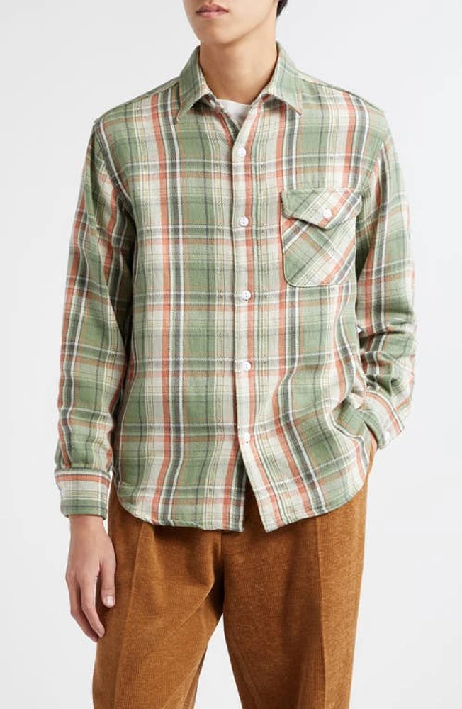 BEAMS Check Cotton Dobby Button-Up Shirt Green 65 at Nordstrom,