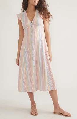 Marine Layer Camila Stripe Button Front Midi Dress Warm Rainbow at Nordstrom,