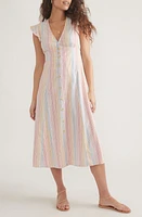 Marine Layer Camila Stripe Button Front Midi Dress Warm Rainbow at Nordstrom,