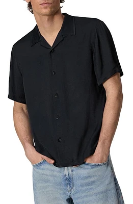 rag & bone Avery Jacquard Double Gauze Camp Shirt Black at Nordstrom,