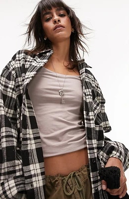 Topshop Check Button-Up Shirt Black Multi at Nordstrom, Us