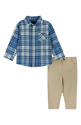 Andy & Evan Plaid Button-Up Shirt Pants Set Blue Cream at Nordstrom,