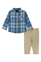 Andy & Evan Plaid Button-Up Shirt Pants Set Blue Cream at Nordstrom,