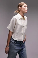 Topshop Crinkle Twill Crop Button-Up Shirt at Nordstrom