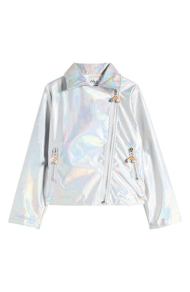 Lola & the Boys Kids' Metallic Rainbow Moto Jacket Silver at Nordstrom,