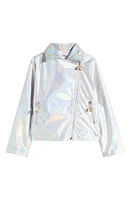 Lola & the Boys Kids' Metallic Rainbow Moto Jacket Silver at Nordstrom,