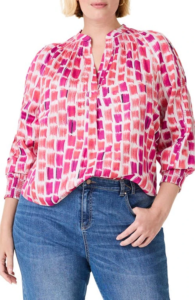 NIC+ZOE Brushstroke Blues Smocked Cotton Top Multi at Nordstrom,