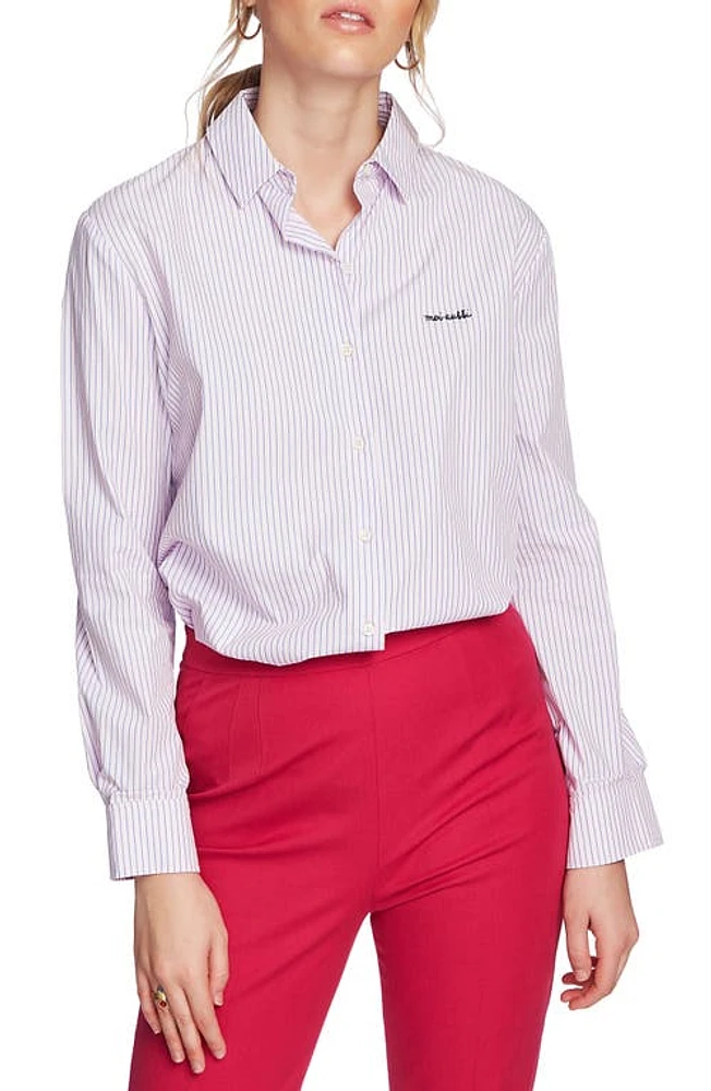 Court & Rowe Preppy Embroidered Stripe Shirt Chambray Pink at Nordstrom,