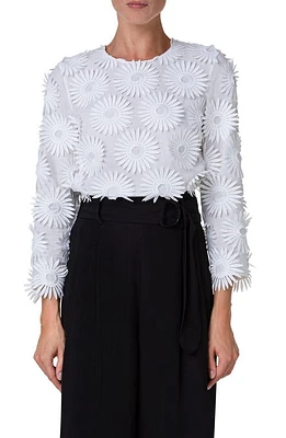 Akris punto Hello Sunshine Embroidered Floral Appliqué Cotton Top White at Nordstrom,