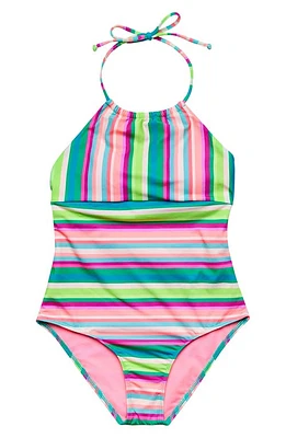 Beach Lingo Kids' Halter One-Piece Swimsuit in Green Multi at Nordstrom, Size 7