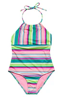 Beach Lingo Kids' Halter One-Piece Swimsuit in Green Multi at Nordstrom, Size 7