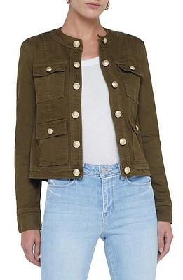 L'AGENCE Yari Collarless Denim Jacket Olive Grove at Nordstrom,