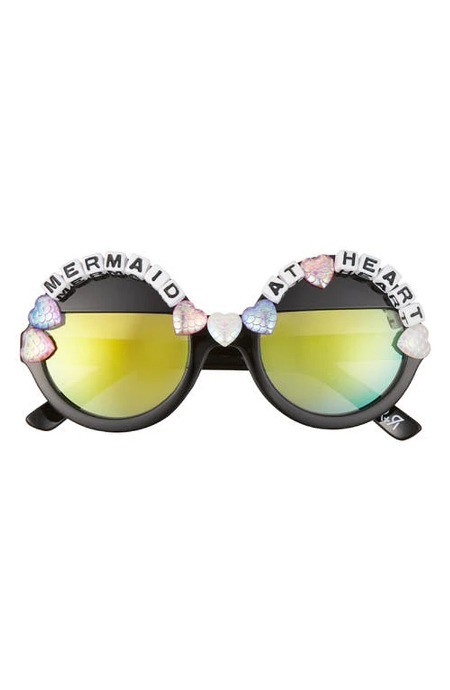 Rad + Refined Mermaid At Heart Round Sunglasses in Black/Green Mirrored at Nordstrom