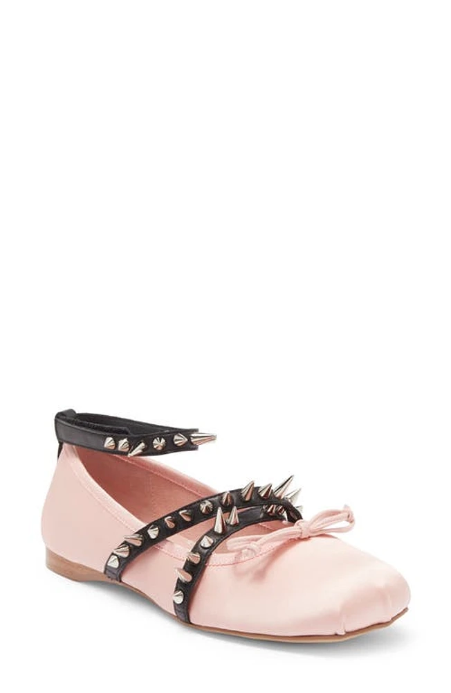 Jeffrey Campbell Choreo Ankle Strap Ballet Flat Pink Satin Black Silver at Nordstrom,