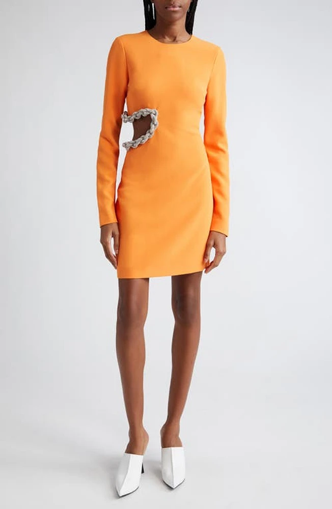 Stella McCartney Crystal Rope Cutout Long Sleeve Cady Minidress 7501 - Bright Orange at Nordstrom, Us