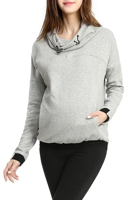 Kimi and Kai Samara Cowl Neck Maternity/Nursing Hoodie Gray at Nordstrom,