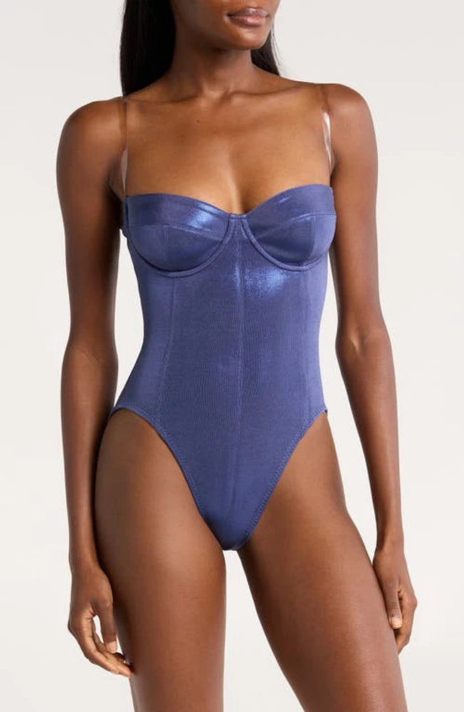 Norma Kamali Corset One-Piece Swimsuit Military Blue at Nordstrom,