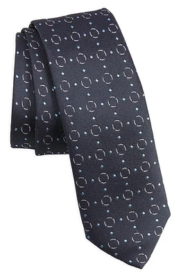 BOSS Geometric Pattern Silk Tie in Dark Blue at Nordstrom