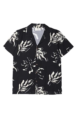 THE NEW Kids' Jordan Leaf Print Short Sleeve Button-Up Shirt Black Beauty at Nordstrom,