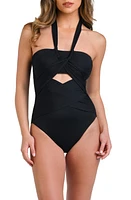 La Blanca Island Goddess Draped Bandeau One-Piece Swimsuit Black at Nordstrom,