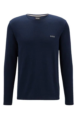 BOSS Long Sleeve Waffle Knit Cotton Blend T-Shirt Dark Blue at Nordstrom,