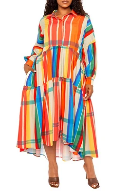 BUXOM COUTURE Plaid Long Sleeve Tiered Shirtdress Rust Multi at Nordstrom, X