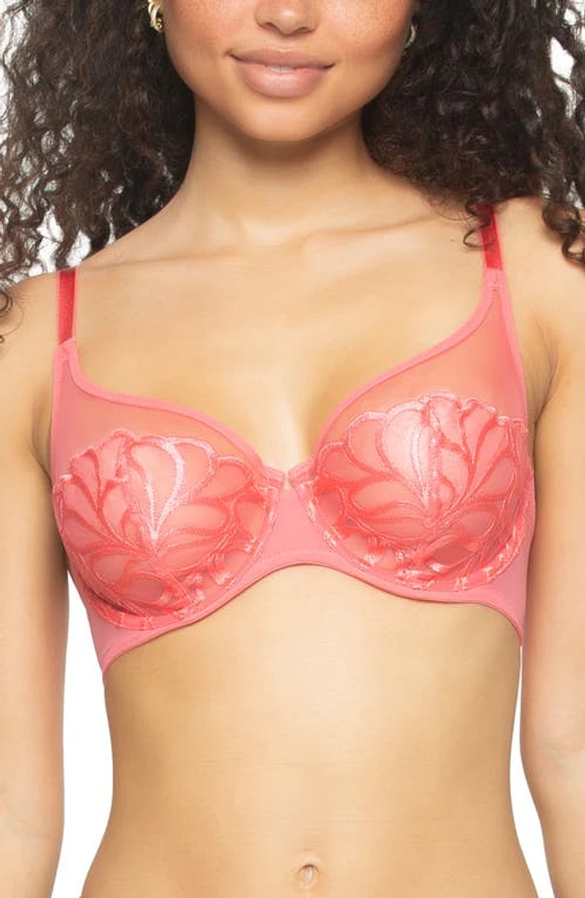 Felina Lotus Embroidered Unlined Bra - C-H Cups Calypso Coral at Nordstrom,