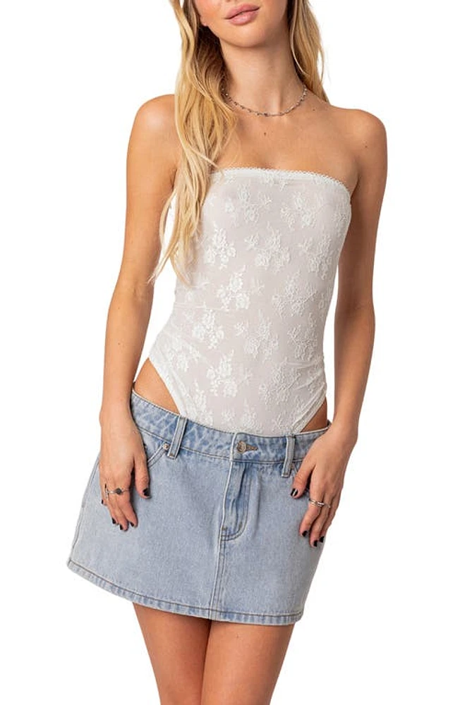 EDIKTED Alina Strapless Lace Bodysuit White at Nordstrom,