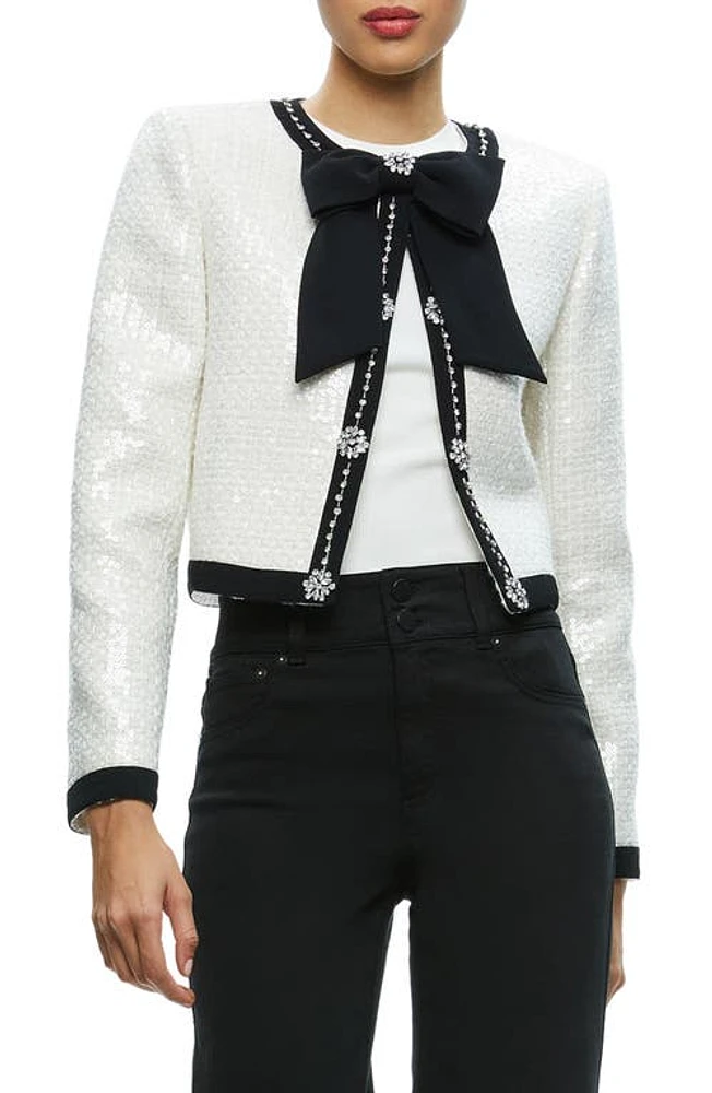 Alice + Olivia Gwyneth Rhinestone Detail Tweed Jacket Off White at Nordstrom,