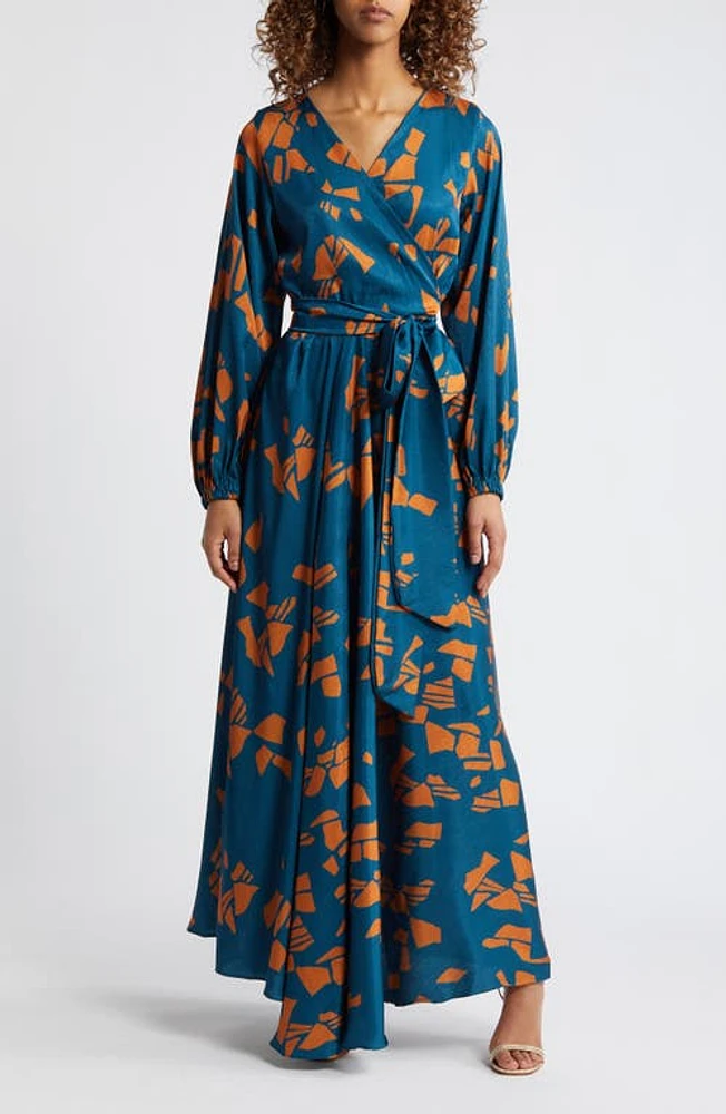 DIARRABLU Marieme Long Sleeve Wrap Dress Blue at Nordstrom,