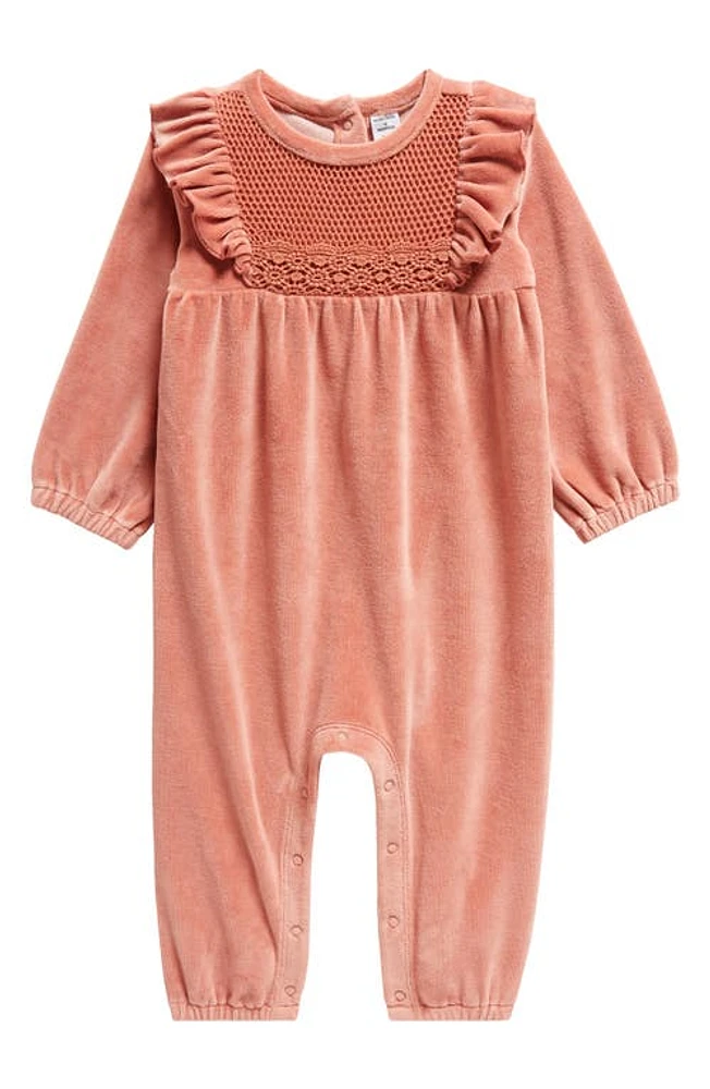 Nordstrom Crochet Stitch Velour Romper in Pink Brick at Nordstrom, Size 18M