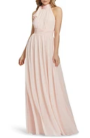 Ieena for Mac Duggal High Neck Ruched Chiffon A-Line Gown Blush at Nordstrom,