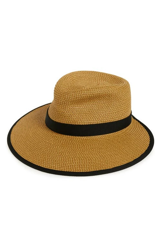 Eric Javits Sun Crest Packable Hybrid Straw Fedora Visor in Natural/Black at Nordstrom