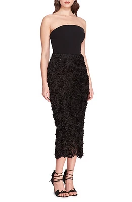 Marchesa Notte Rosette Strapless Midi Dress Black at Nordstrom,