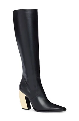 Bottega Veneta Tex Pointed Toe Knee High Boot Black Gold at Nordstrom,