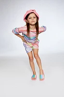 Deux Par Deux Little Girl's French Terry Sweatshirt Rainbow Stripe at Nordstrom