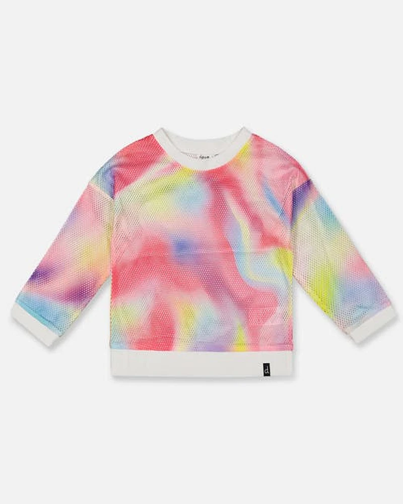 Deux Par Deux Girl's Long Sleeve Mesh Top Rainbow Print at Nordstrom