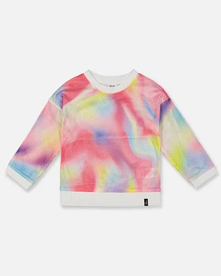 Deux Par Deux Girl's Long Sleeve Mesh Top Rainbow Print at Nordstrom