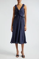 Cinq à Sept Callowary Ruffle Detail Midi Dress Navy at Nordstrom,