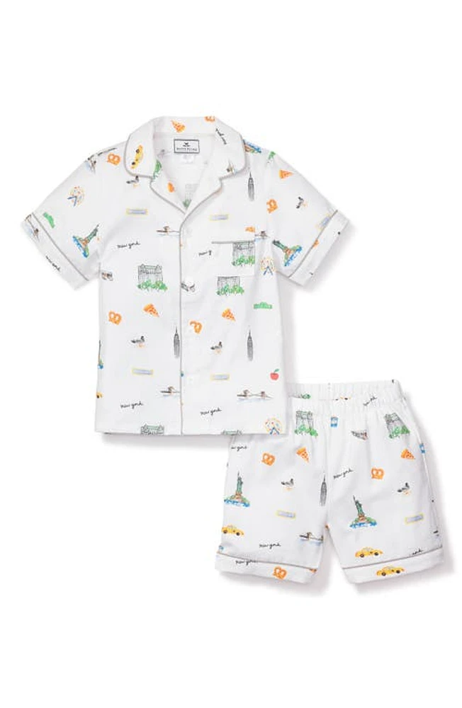 Petite Plume Kids' New York Two-Piece Short Pajamas White at Nordstrom,