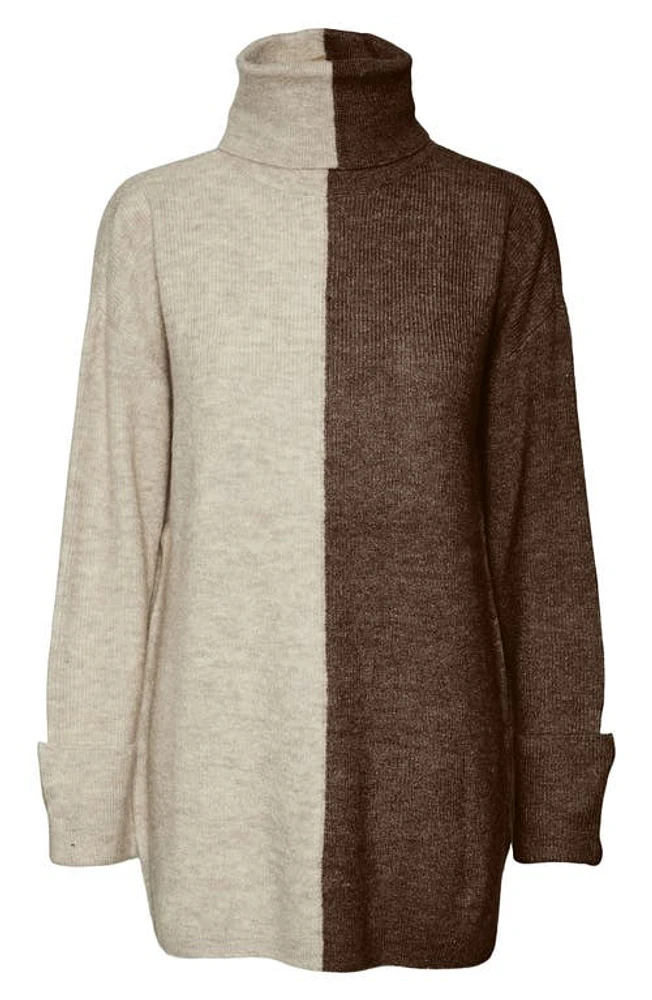 VERO MODA Lefile Colorblock Turtleneck Sweater Birch Detail W Melange at Nordstrom,