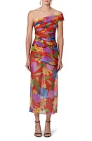 Carolina Herrera Floral Print Ruched One Shoulder Silk Dress in Lacquer Red Mul at Nordstrom, Size 4