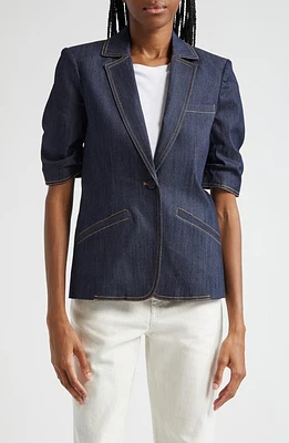 Cinq à Sept Khloe Ruched Sleeve Denim Blazer Indigo at Nordstrom,