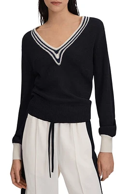 Reiss Tammy Crochet Trim Sweater Navy/White at Nordstrom,